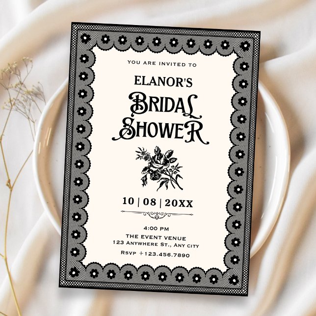 Black victorian lace bridal shower invitation (Creator Uploaded)