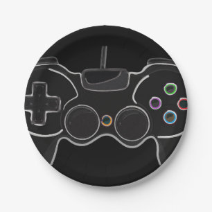 Black Video Game Controller Gamer Birthday Party Paper Plate