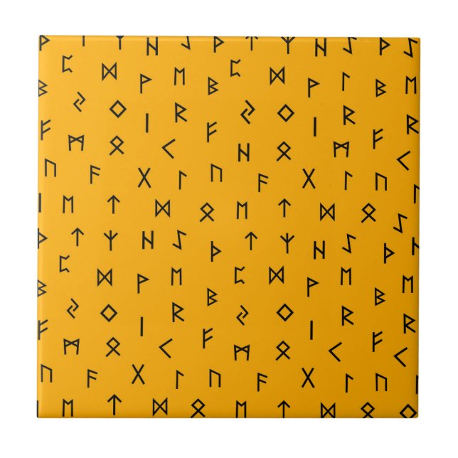 Black Viking Runes on Mustard Yellow Background Tile (Front)