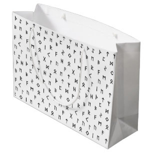 Black Viking Runes on White Background Large Gift Bag