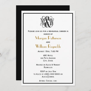 Black Vine Script Monogram B&G DIY BG Rehearsal Invitation