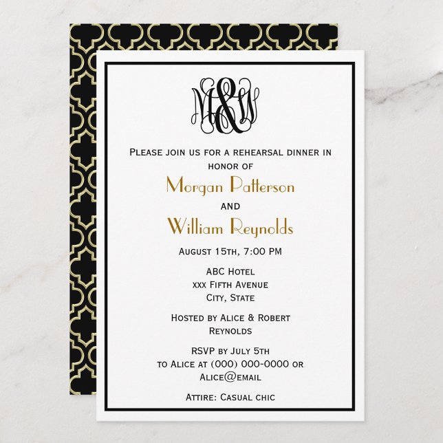 Black Vine Script Monogram DIY BG Rehearsal Mor 2 Invitation (Creator Uploaded)