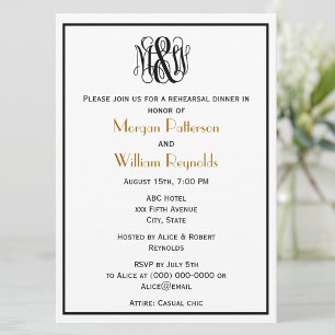 Black Vine Script Monogram DIY BG Rehearsal Stars Invitation
