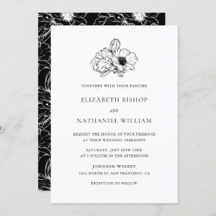 Black Vintage Anemones Floral Wedding Invitation