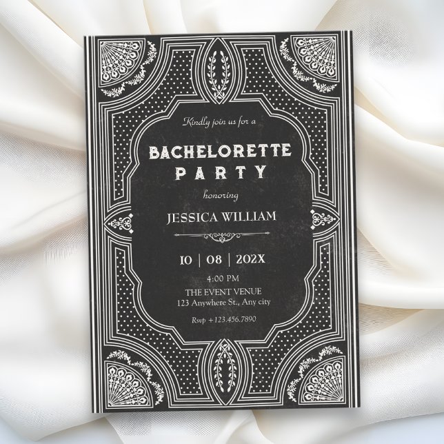 Black vintage art deco bachelorette  invitation (Creator Uploaded)