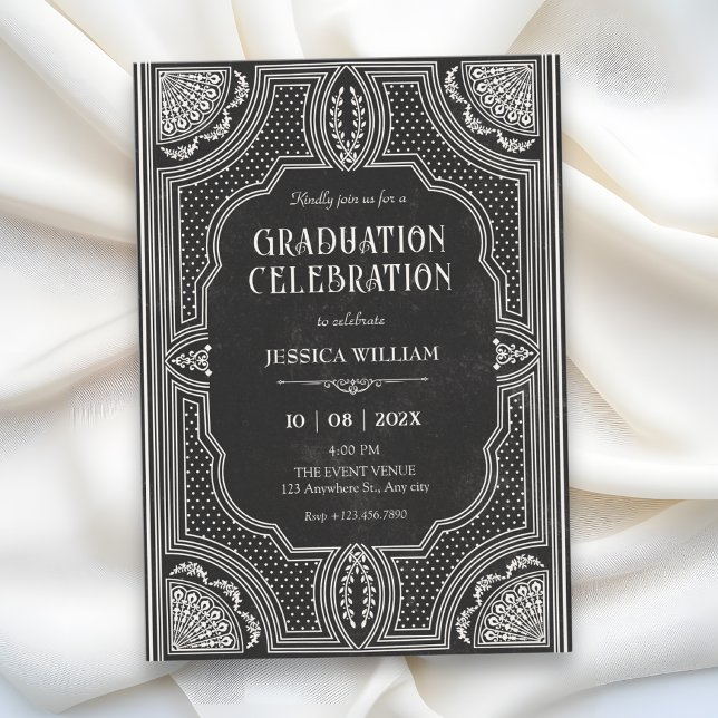 Black vintage art deco graduation invitation (Creator Uploaded)