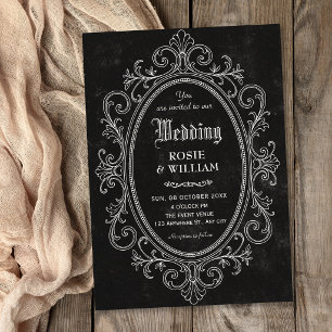 Black Vintage baroque victorian wedding Invitation