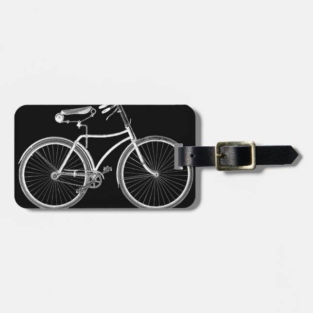Black Vintage Bicycle Antique/Retro Cycling Luggage Tag (Front Horizontal)