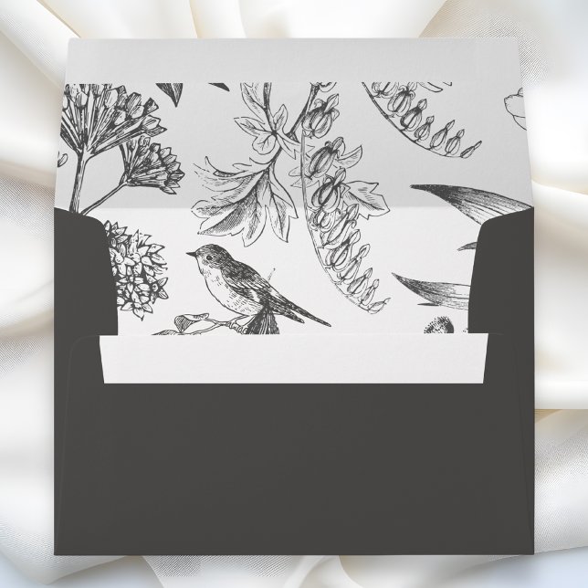 Black Vintage botanical Chinoiserie floral Envelope (Creator Uploaded)