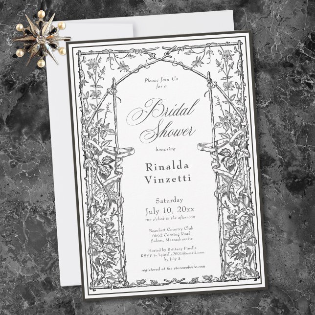 Black Vintage Botanical Trellis Bridal Shower Invitation (Black Vintage Botanical Trellis Bridal Shower Invitation)