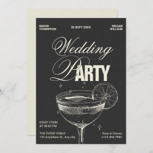 Black vintage cocktail wedding party invitation