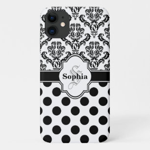 Black Vintage Damask Cute Polka Dots i Case-Mate iPhone Case