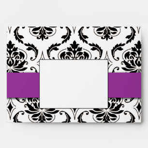 Black Vintage Damask Purple Wedding Invitation Envelopes