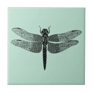 Black Vintage Dragonfly Nature Art Tile