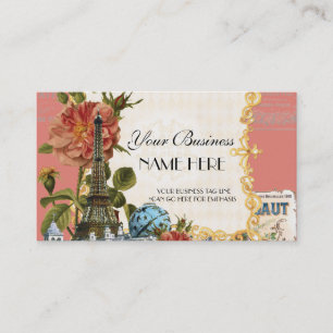 Black Vintage Eiffel Tower Rose Elegant Business Card