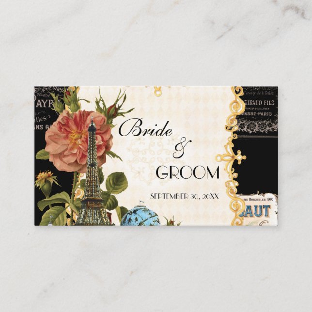 Black Vintage Eiffel Tower Rose Gift Registry Card (Front)