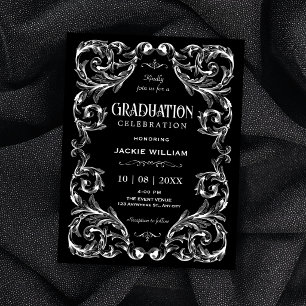 Black Vintage elegant Gothic graduation Invitation