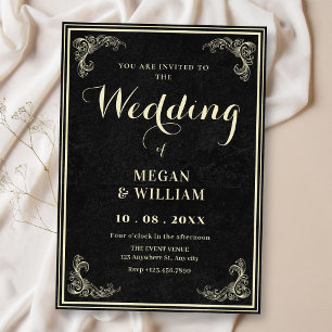 Black vintage elegant wedding invitation