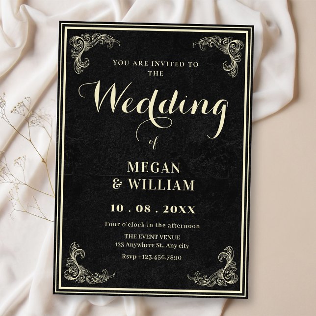 Black vintage elegant wedding  invitation (Creator Uploaded)