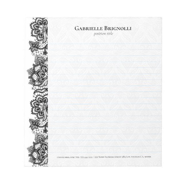 Black vintage floral lace notepad (Front)