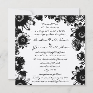 Black Vintage Flower Wedding Invitation