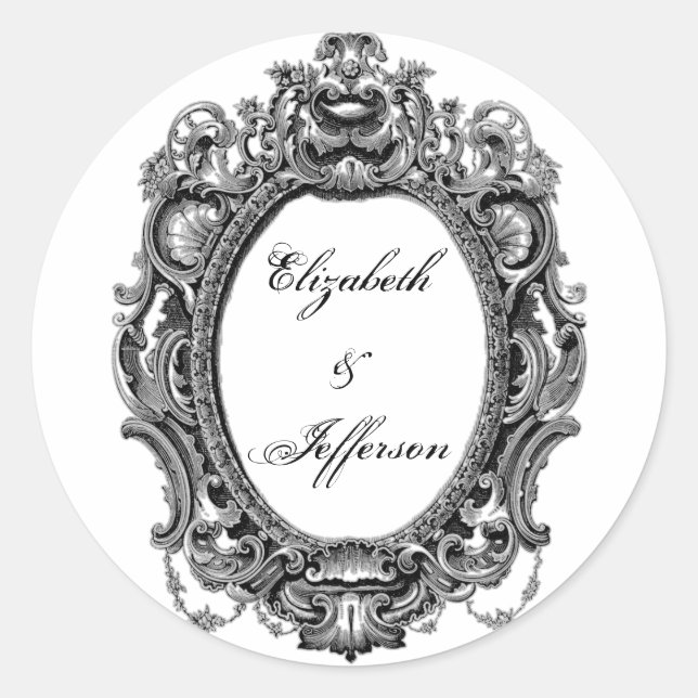 Black Vintage Frame Monogrammed Stickers (Front)