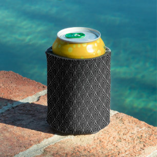 Black Vintage Geometric Art Deco Pattern Can Cooler