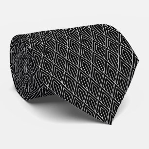 Black Vintage Geometric Art Deco Pattern Tie