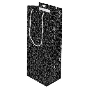 Black Vintage Geometric Art Deco Pattern Wine Gift Bag