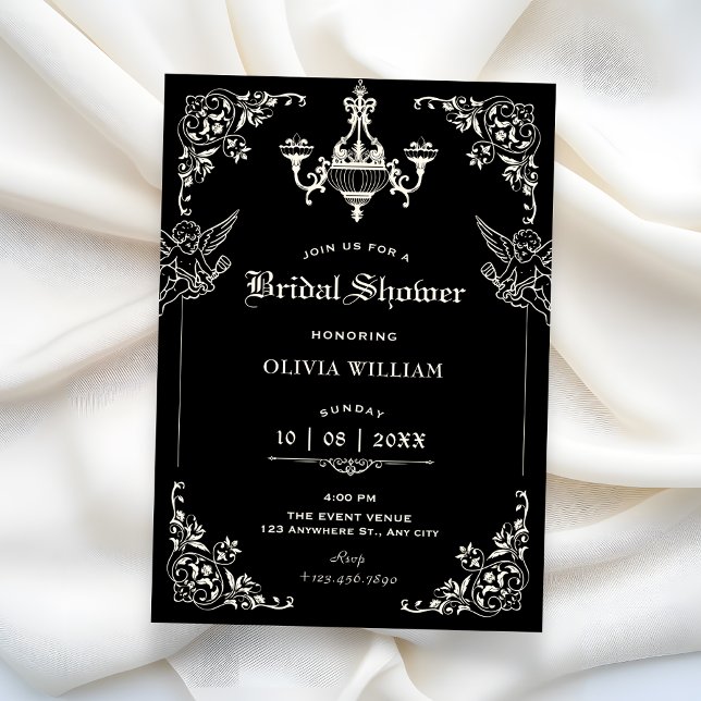 Black Vintage gothic arch angels bridal shower Invitation (Creator Uploaded)