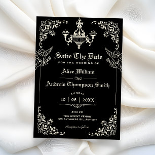 Black Vintage gothic arch wedding Save The Date