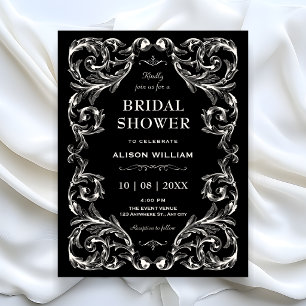 Black Vintage Gothic bridal shower Invitation
