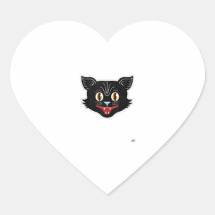 Black Vintage Halloween Cat  Heart Sticker