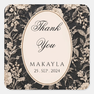 Black Vintage Lace Bridal Shower Classic Round Square Sticker