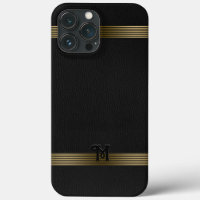 Black Vintage Leather Texture Gold Stripes