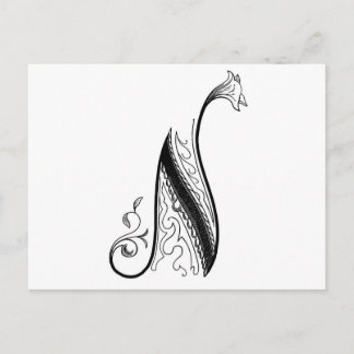 Black Vintage Monogram N Script Floral Postcard