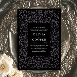 Black Vintage Ornate Frame Classic Wedding Invitation