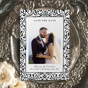 Black Vintage Ornate Frame Classic Wedding Photo Save The Date