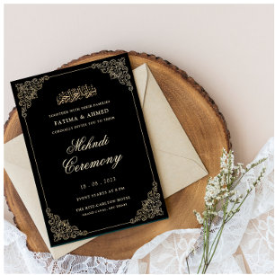 Black Vintage Ornate Frame Muslim Mehndi Ceremony  Invitation