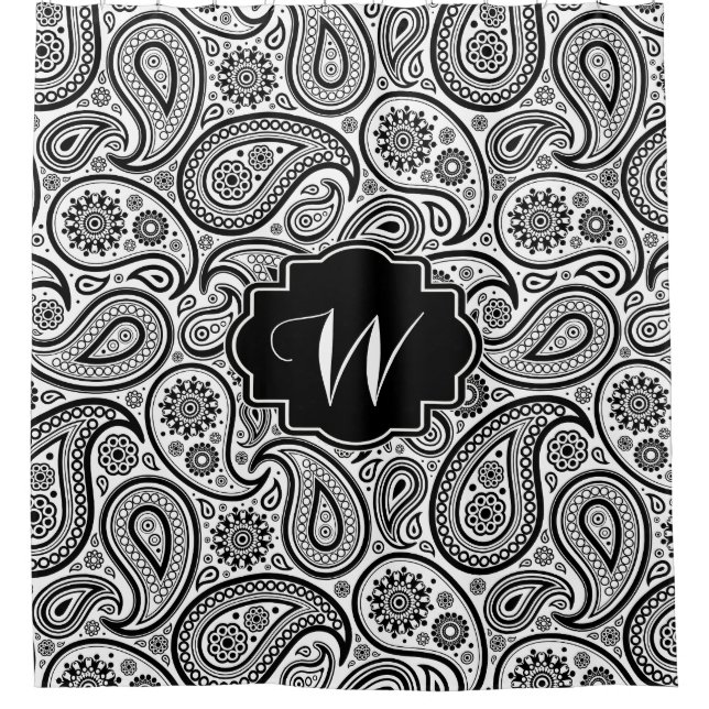 Black Vintage Paisley Pattern Shower Curtain (Front)