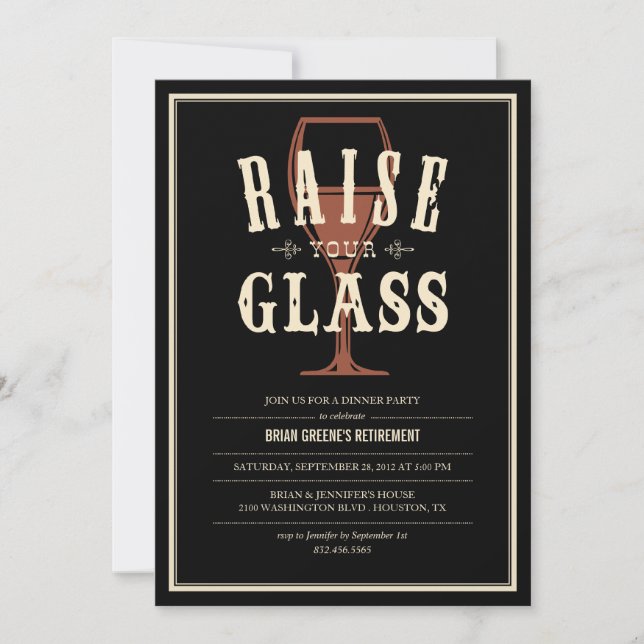 Black Vintage Raise Your Glass Party Invitations (Front)
