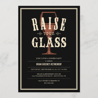 Black Vintage Raise Your Glass Party Invitations
