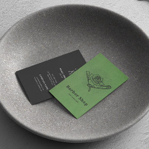 Black Vintage Retro Barber Shop Rose Blade Business Card