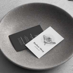 Black Vintage Retro Barber Shop Rose Blade Business Card