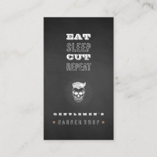 Black Vintage Retro Barber Shop Skull Business Card