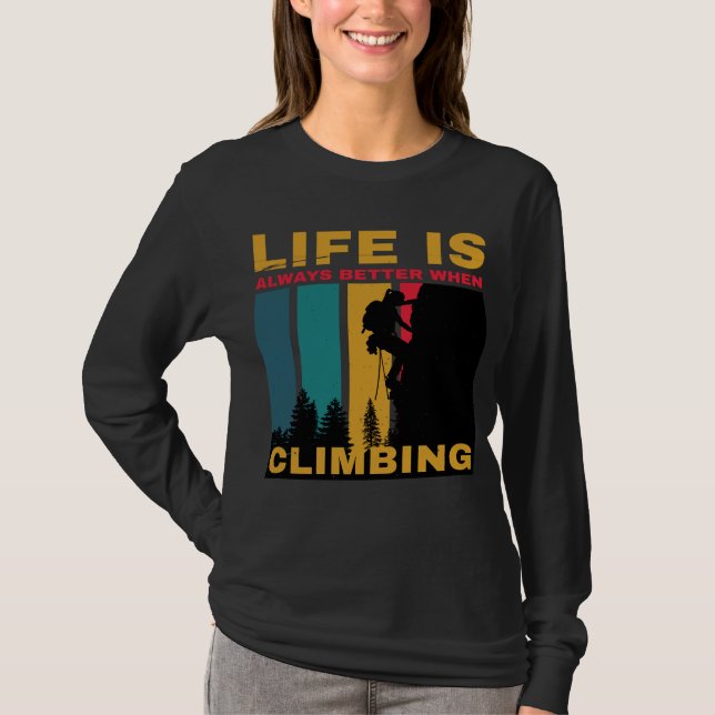Black Vintage Retro Climbing Long Sleeve T-Shirt (Front)