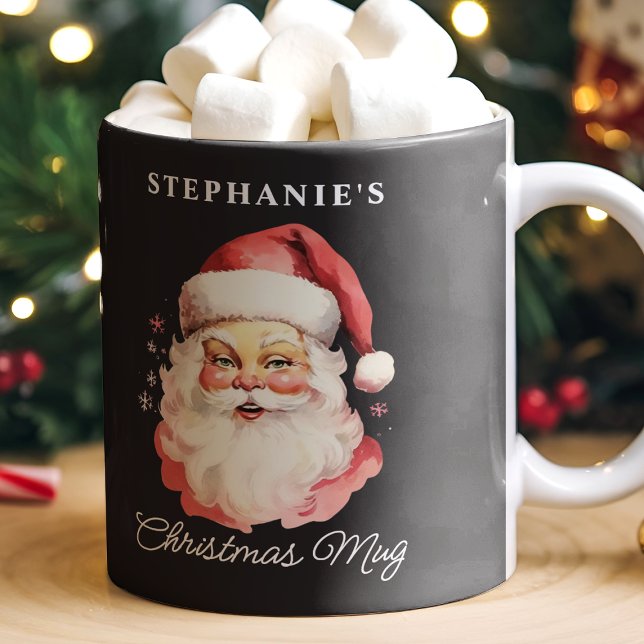 Black Vintage Retro Santa Claus Christmas Coffee Mug (Creator Uploaded)