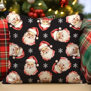 Black Vintage Retro Santa Claus Christmas Cushion