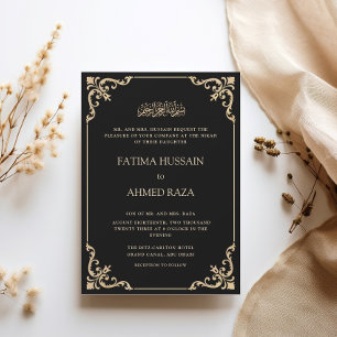 Black Vintage Rococo Nikah Ceremony Wedding Invitation