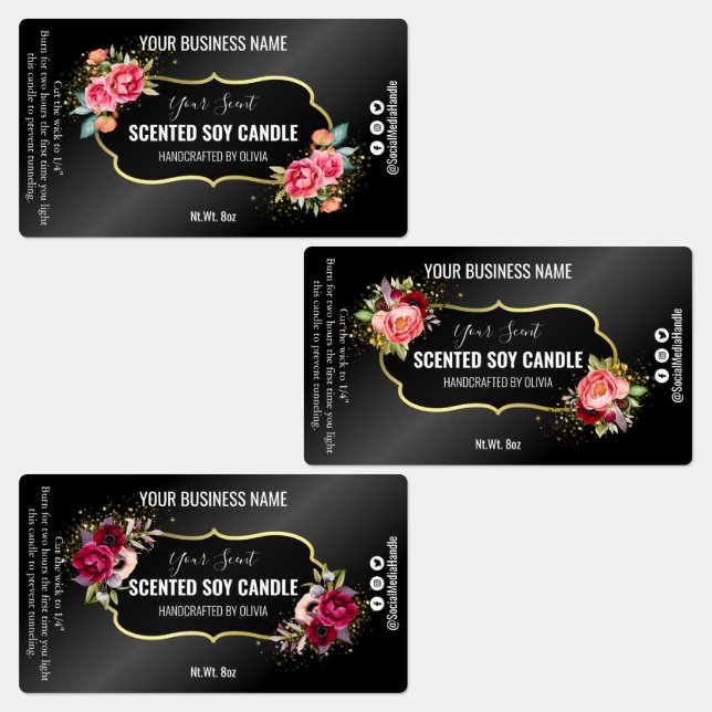 Black Vintage Scented Soy Candle Labels (Group)